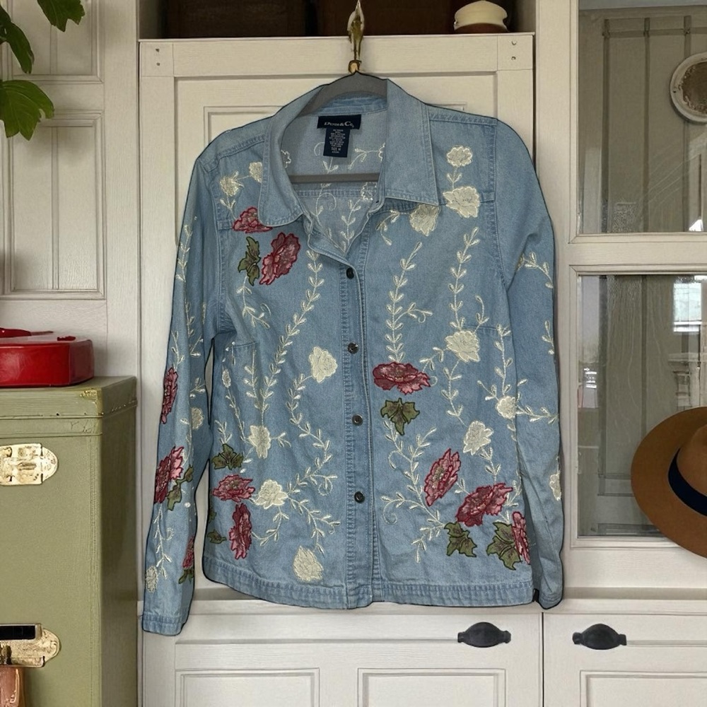 Denim&Co Light Blue Floral Jean Jacket